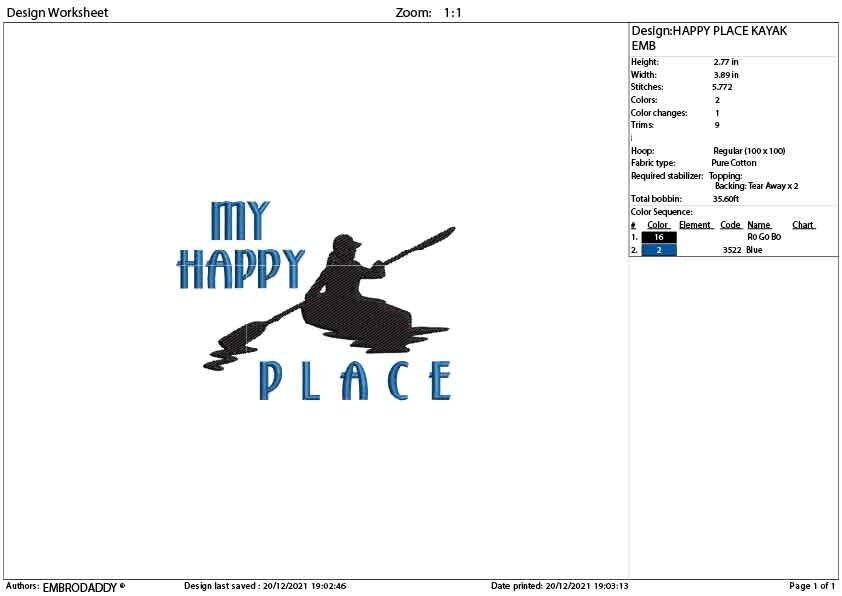 Machine Embroidery, happy place Kayak , kayaker gift idea PES, xxx, hus & more, trip vacation embroidery file