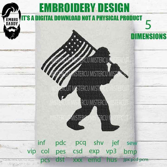 Machine Embroidery files, USA FLAG Bigfoot pes, Big Foot, Yeti, Sasquatch, patriotic lover Gift Idea, PES, xxx, hus & more