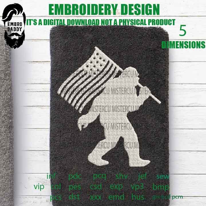 Machine Embroidery files, USA FLAG Bigfoot pes, Big Foot, Yeti, Sasquatch, patriotic lover Gift Idea, PES, xxx, hus & more