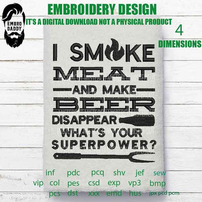 Machine Embroidery, smoke meat and make beer, Father's Day Apron, funny embroidery files, gift idea PES, hus & more