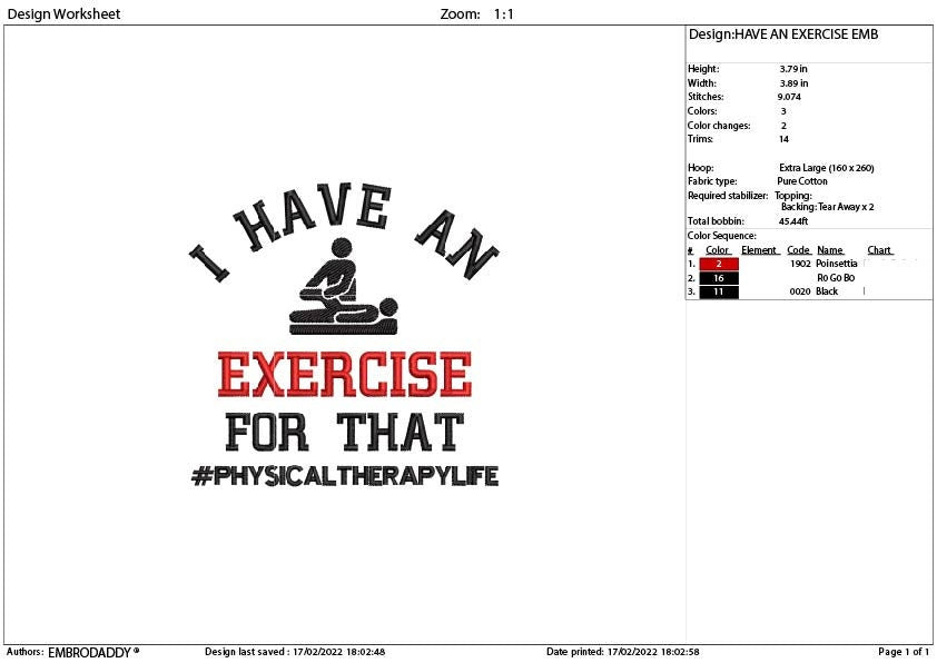Machine Embroidery files, I have an Exercise emb , Physical therapy funny embroidery files, gift idea PES, hus & more