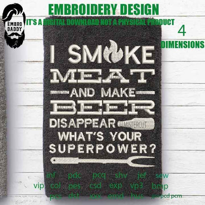 Machine Embroidery, smoke meat and make beer, Father's Day Apron, funny embroidery files, gift idea PES, hus & more