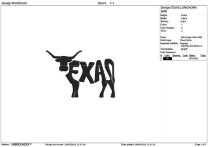 Machine Embroidery, Texas longhorn embroidery files, Texas long horn birthday gift, Texas long horn gift idea PES, xxx hus & more,