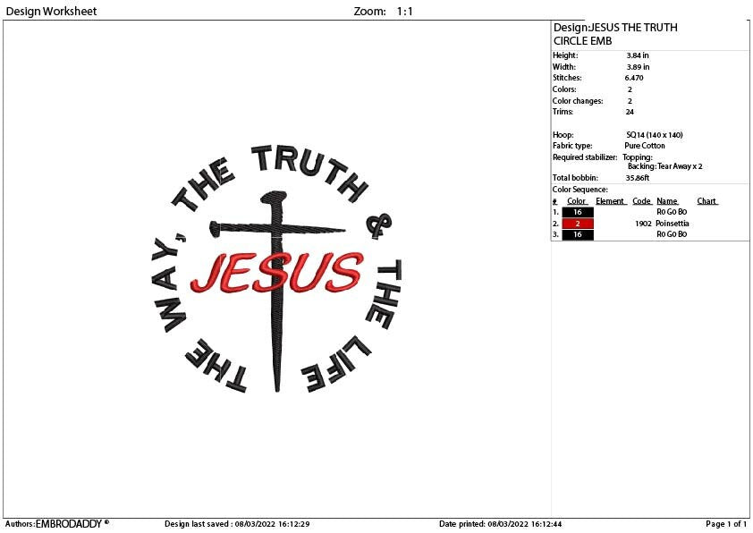 Machine Embroidery, Jesus the truth, the life, the way, inspirational embroidery files, christian, gift idea PES, xxx, hus & more,