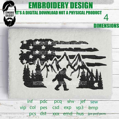 Machine Embroidery files, USA FLAG Bigfoot pes, Big Foot, Yeti, Sasquatch, patriotic lover Gift Idea, PES, xxx, hus & more