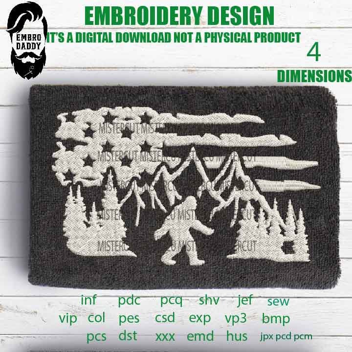 Machine Embroidery files, USA FLAG Bigfoot pes, Big Foot, Yeti, Sasquatch, patriotic lover Gift Idea, PES, xxx, hus & more