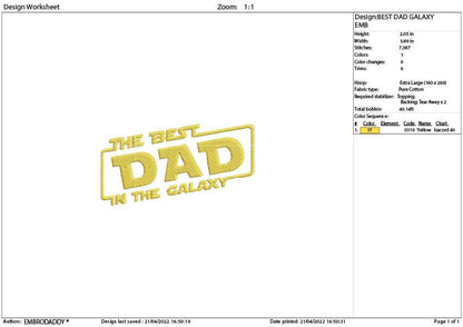 Machine Embroidery files,The best Dad in the galaxy gift idea PES, xxx hus & more, wifembroidery files, Dad pes