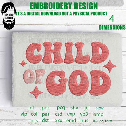 Machine Embroidery, Child of God embroidery files, christian, gift idea PES, xxx, hus & more, embroidery files, easter