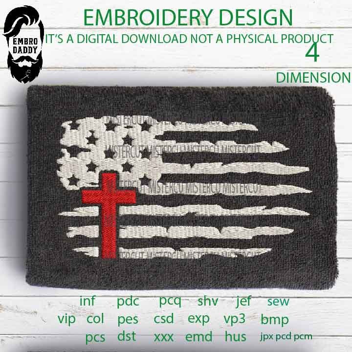 Machine Embroidery, Usa flag Cross embroidery files, American Flag gift idea PES, xxx hus & more, patriotic, fathers day, Dad