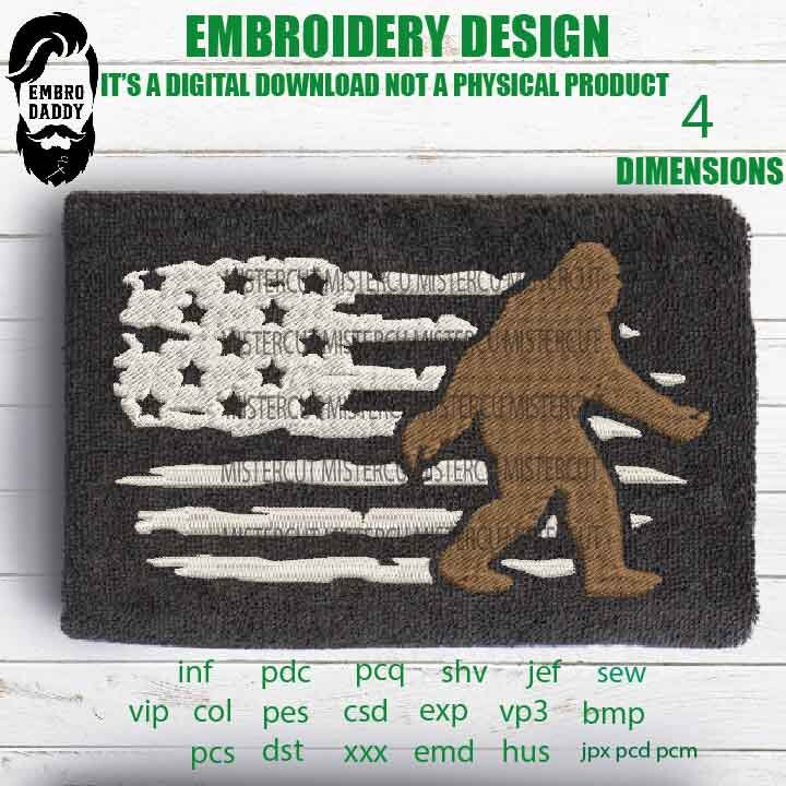 Machine Embroidery files, USA FLAG Bigfoot pes, Big Foot, Yeti, Sasquatch, patriotic lover Gift Idea, PES, xxx, hus & more