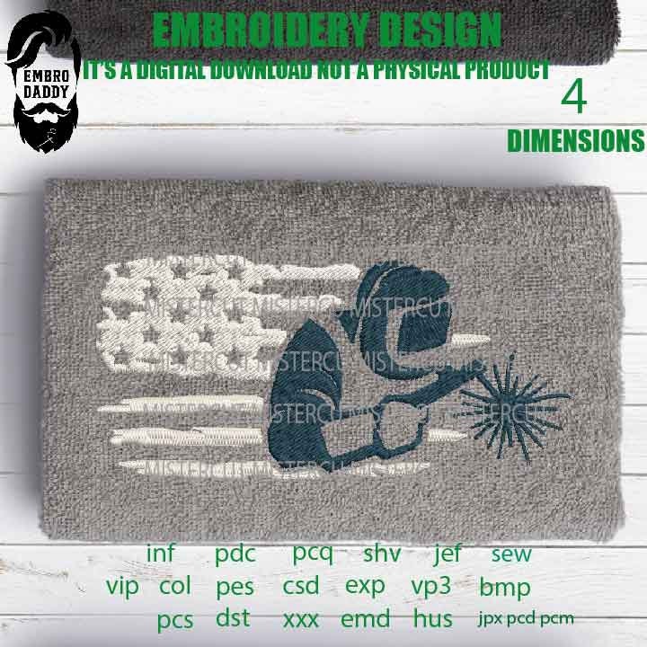 Machine Embroidery files, usa flag Welder, American Flag gift idea PES, xxx, hus & more,