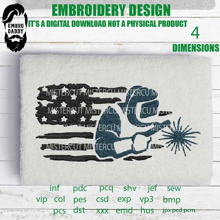 Machine Embroidery files, usa flag Welder, American Flag gift idea PES, xxx, hus & more,