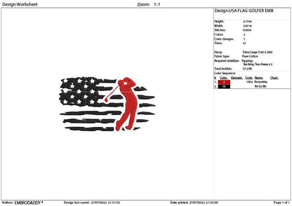 Machine Embroidery files, usa flag Golf, American Flag GOLFER gift idea PES, xxx, hus & more,