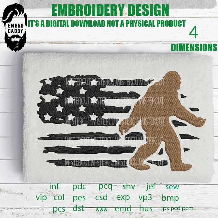 Machine Embroidery files, USA FLAG Bigfoot pes, Big Foot, Yeti, Sasquatch, patriotic lover Gift Idea, PES, xxx, hus & more