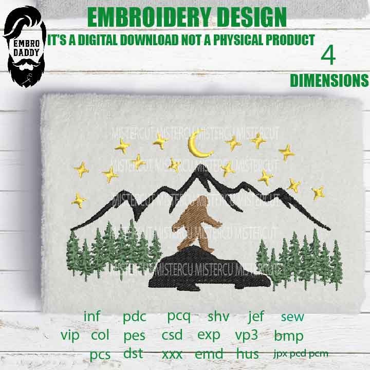 Machine Embroidery files, Bigfoot mountain pes, Big Foot, Yeti, Sasquatch, patriotic lover Gift Idea, PES, xxx, hus & more