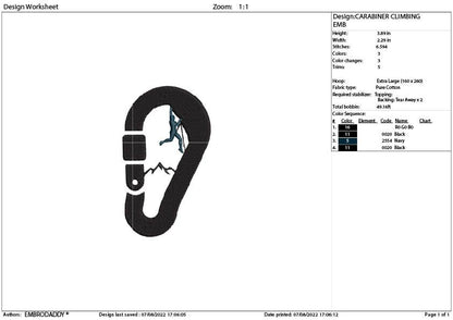 Machine Embroidery files, climber embroidery files, carabiner Gift idea, climbing Design, PES, xxx, hus & more