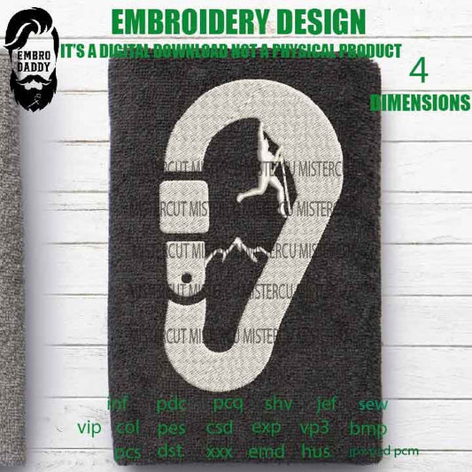 Machine Embroidery files, climber embroidery files, carabiner Gift idea, climbing Design, PES, xxx, hus & more