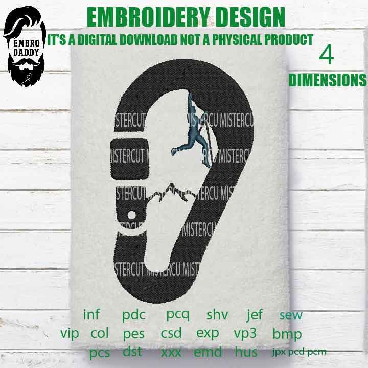 Machine Embroidery files, climber embroidery files, carabiner Gift idea, climbing Design, PES, xxx, hus & more