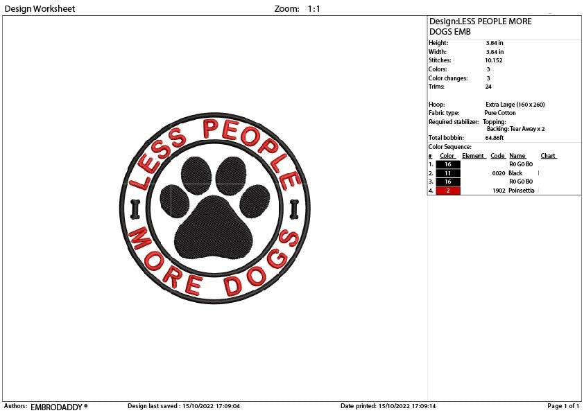 Less people more dogs Embroidery Pattern File in PES, DST, hus & more, digital download, dog Lovers Gifts Idea,