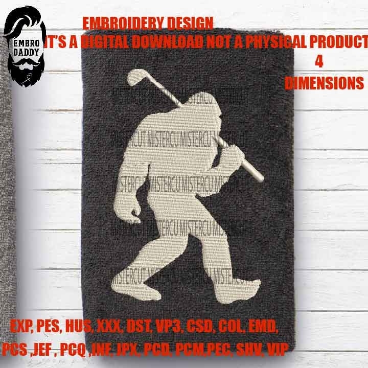 Machine Embroidery files, Bigfoot Golf pes, Big Foot, Yeti, Sasquatch, PES, xxx, hus & more