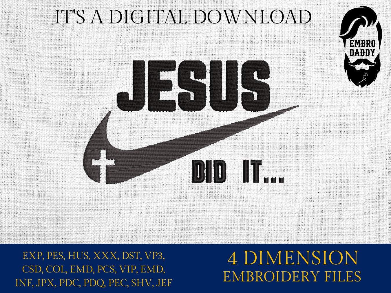 Machine Embroidery files, Jesus just did it, christian, PES, xxx, hus & more