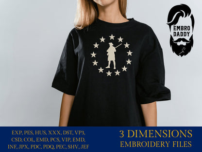 Machine Embroidery files, Minutemen militia 1776, Betsy Ross flag PES, xxx, hus & more