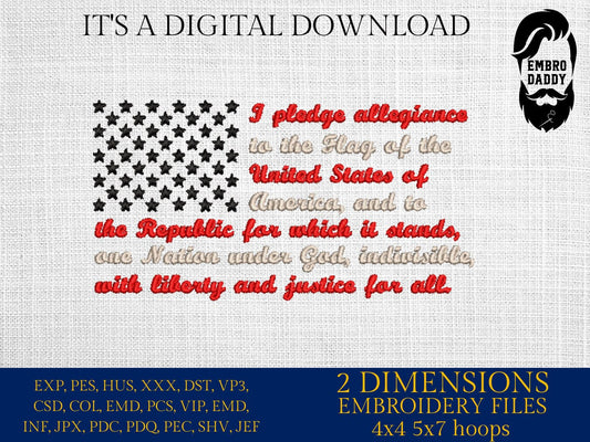 Machine Embroidery files, Pledge of Allegiance, Flag, USA flag, PES, xxx, hus & more