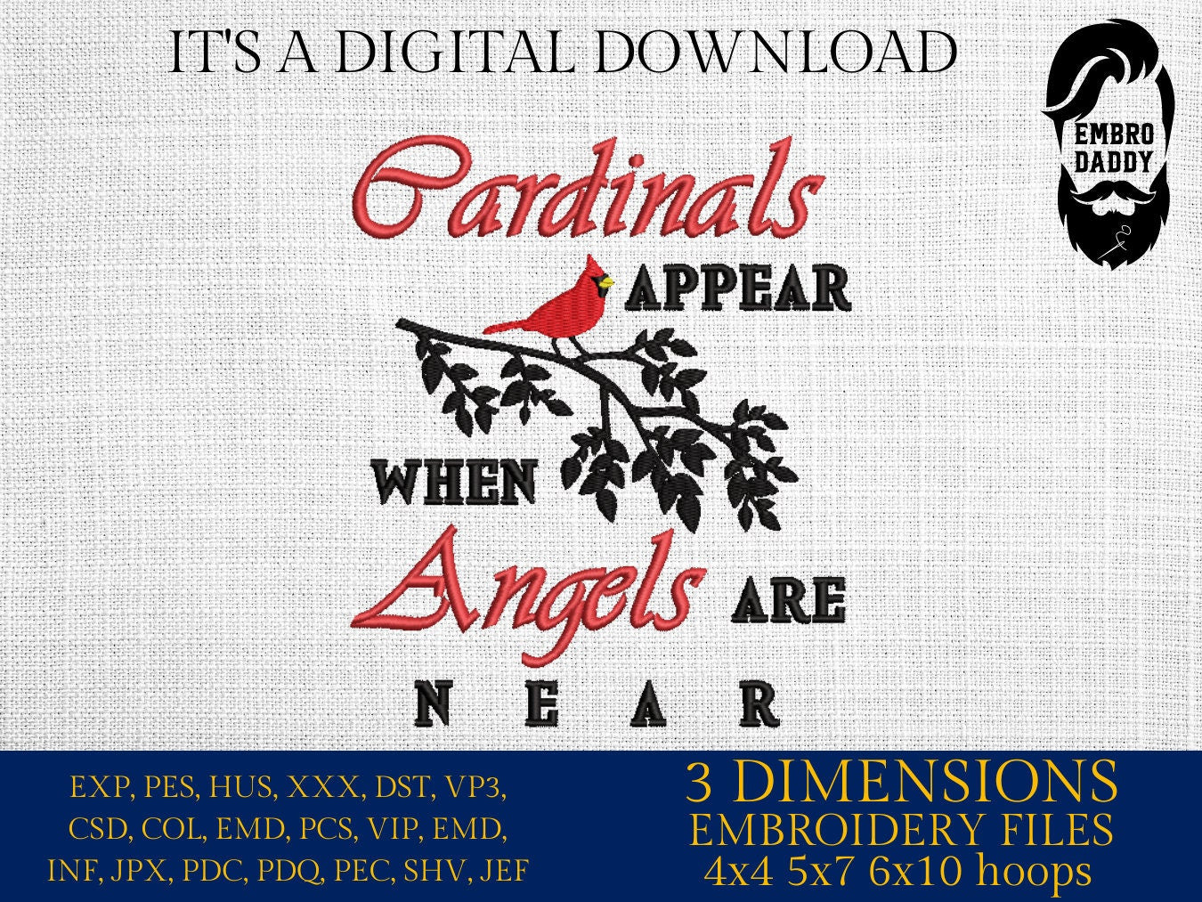 Machine Embroidery, Cardinals Appear When Angels Are Near, Christmas Quote, gift idea PES, xxx, hus & more, Sympathy Gift, miss one Memorial