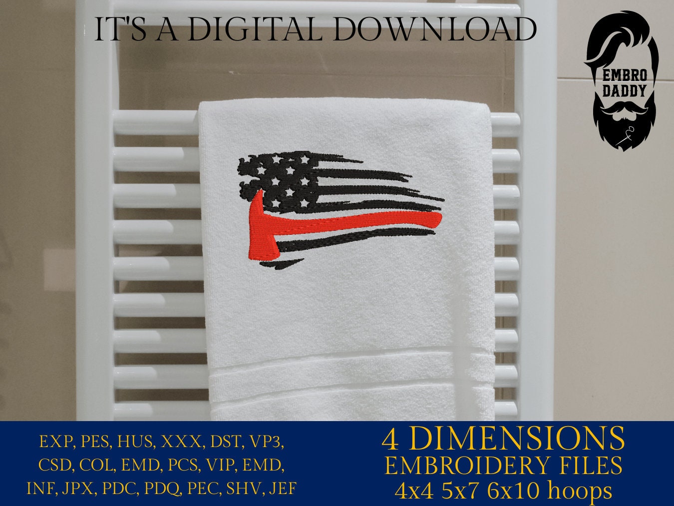 Machine Embroidery files, USA flag Firefighter, PES, xxx, hus & more, embroidery files