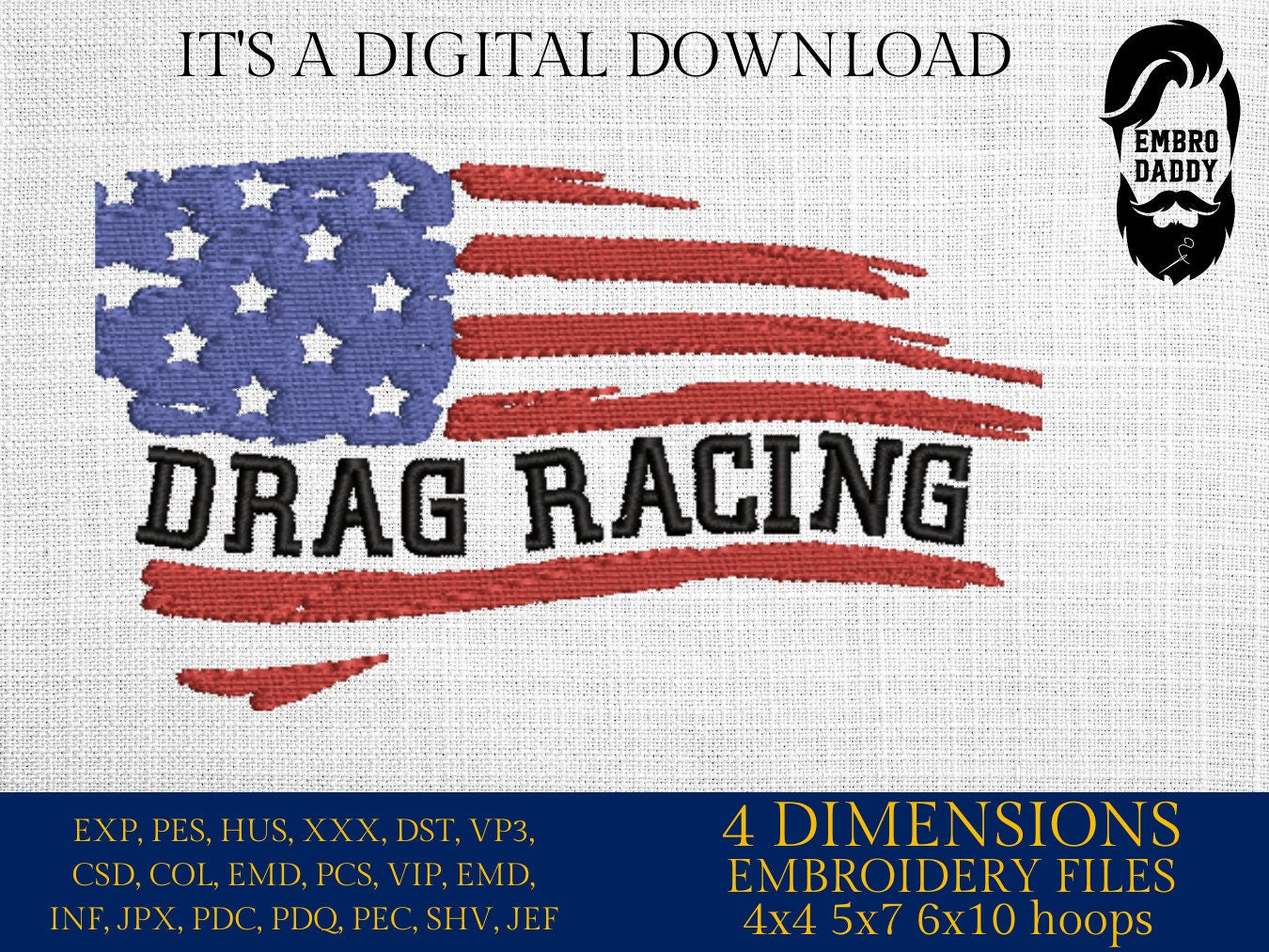 Machine Embroidery files, USA drag racing, PES, xxx, hus & more, embroidery files