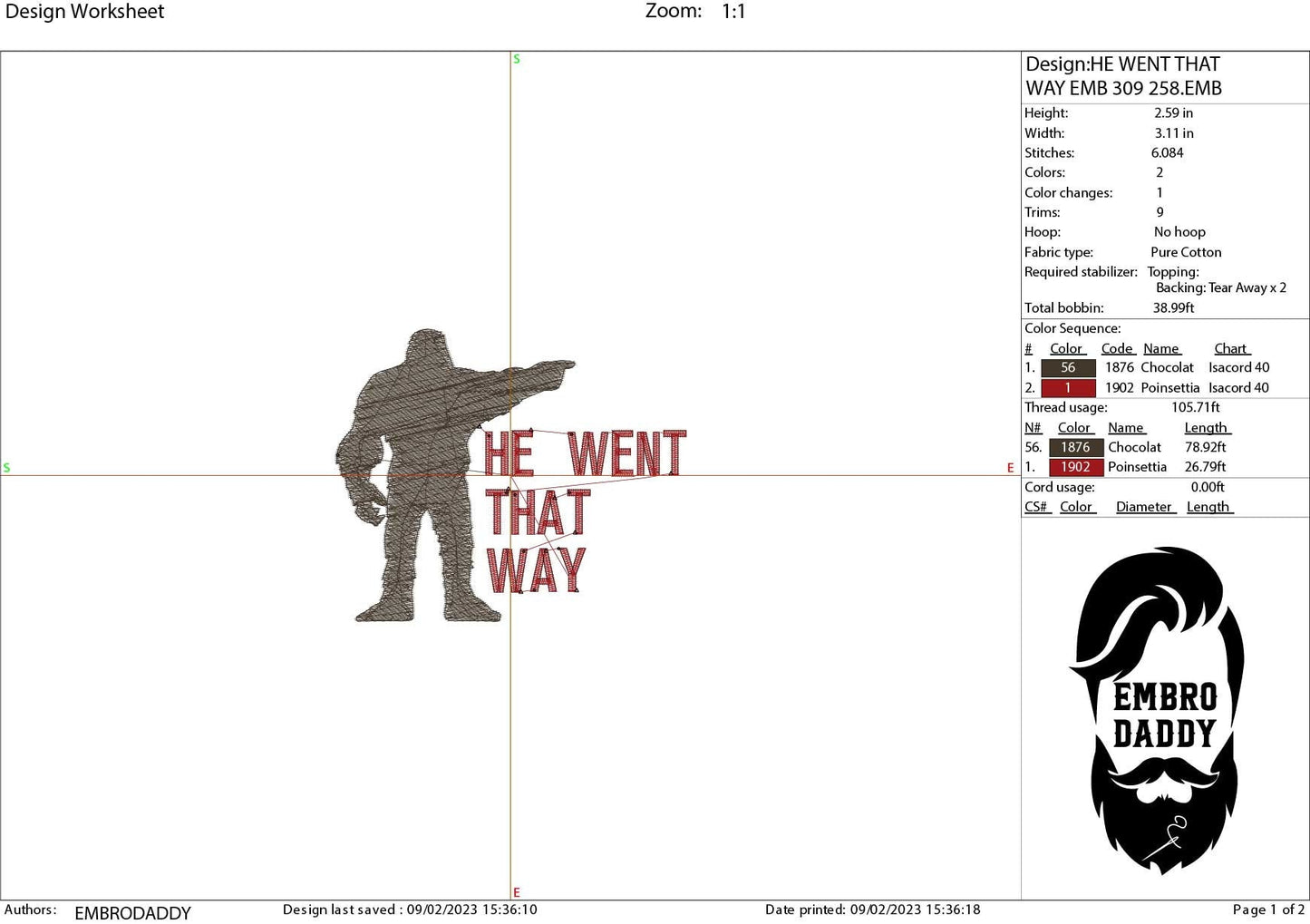 Machine Embroidery files, He went that way, Bigfoot pes, Big Foot, Yeti, Sasquatch PES, xxx, hus & more