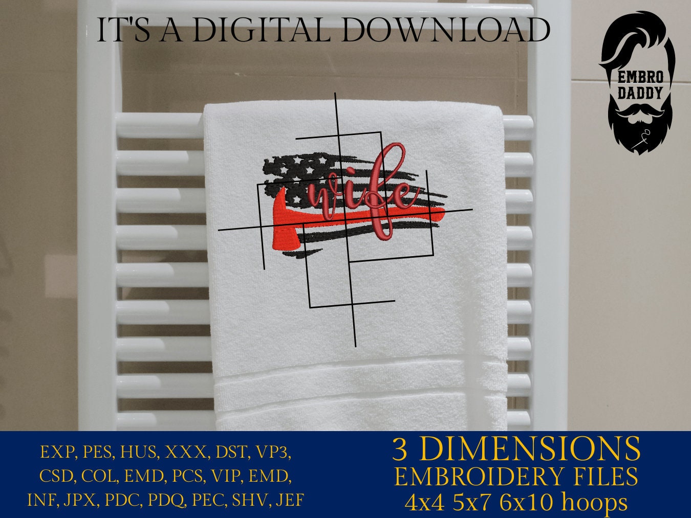 Machine Embroidery files, USA flag firefighter wife, PES, xxx, hus & more, embroidery files