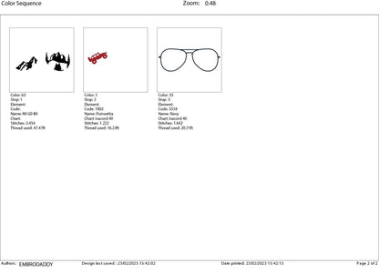 Machine Embroidery files, Sunglass off road vehicle embroidery files, Gift Idea, PES, xxx, hus & more