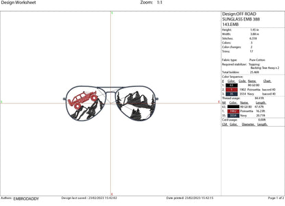 Machine Embroidery files, Sunglass off road vehicle embroidery files, Gift Idea, PES, xxx, hus & more