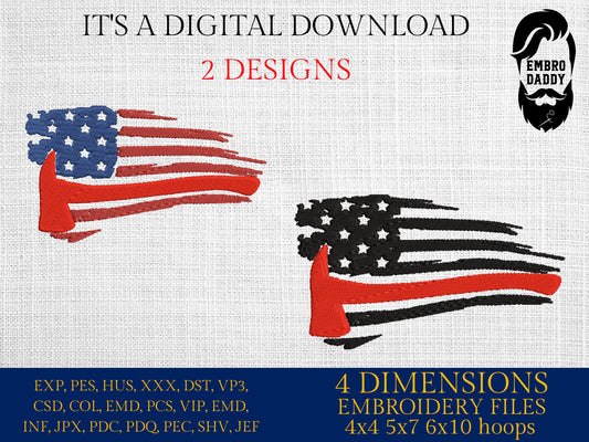 Machine Embroidery files, USA flag Firefighter, PES, xxx, hus & more, embroidery files