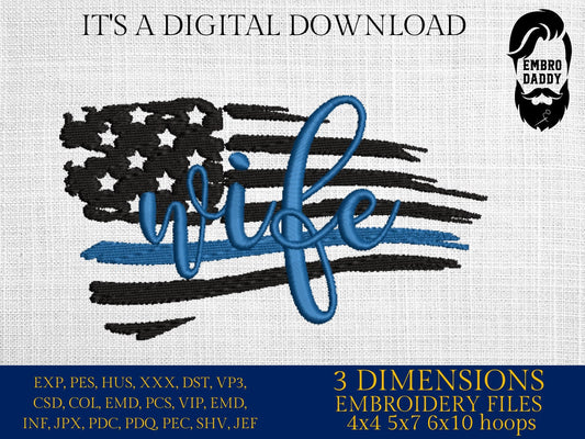 Machine Embroidery files, USA flag police wife, PES, xxx, hus & more, embroidery files