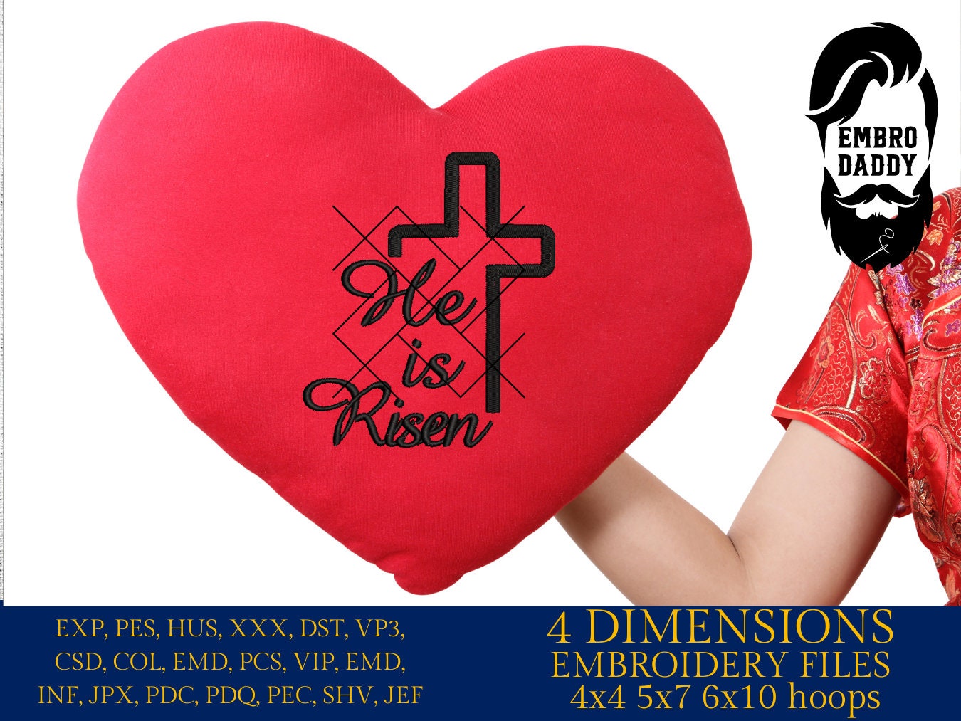 Machine Embroidery files, He is Risen, christian, easter, PES, xxx, hus & more
