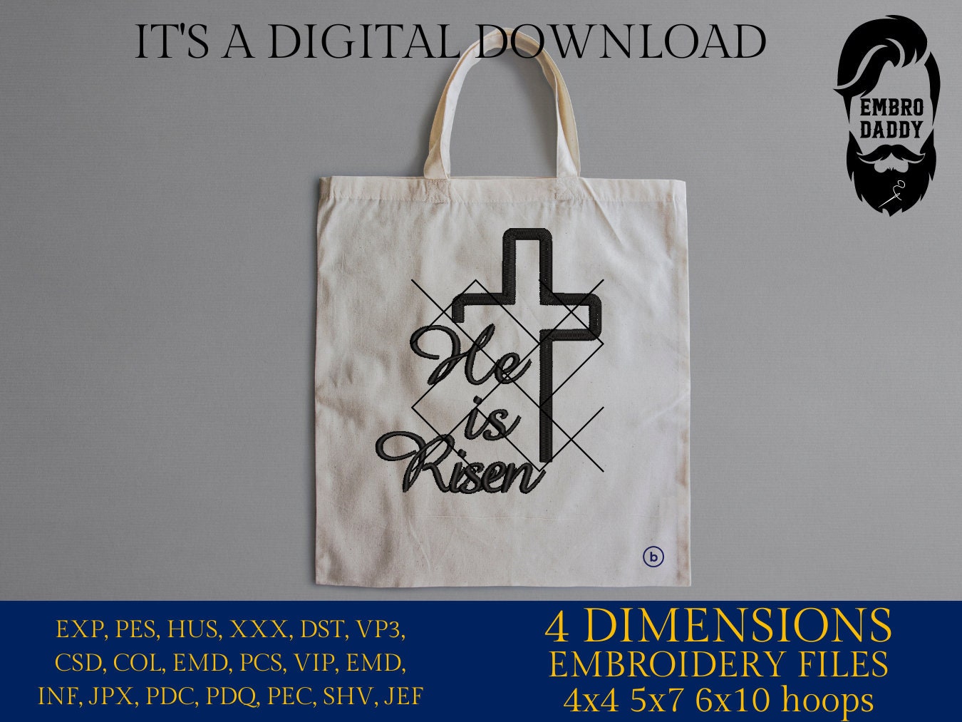 Machine Embroidery files, He is Risen, christian, easter, PES, xxx, hus & more