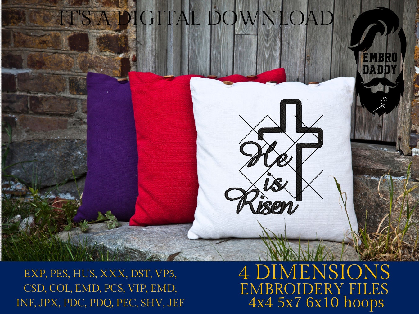 Machine Embroidery files, He is Risen, christian, easter, PES, xxx, hus & more