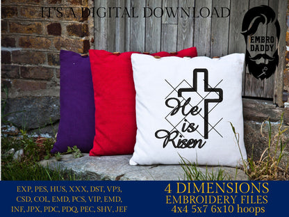 Machine Embroidery files, He is Risen, christian, easter, PES, xxx, hus & more