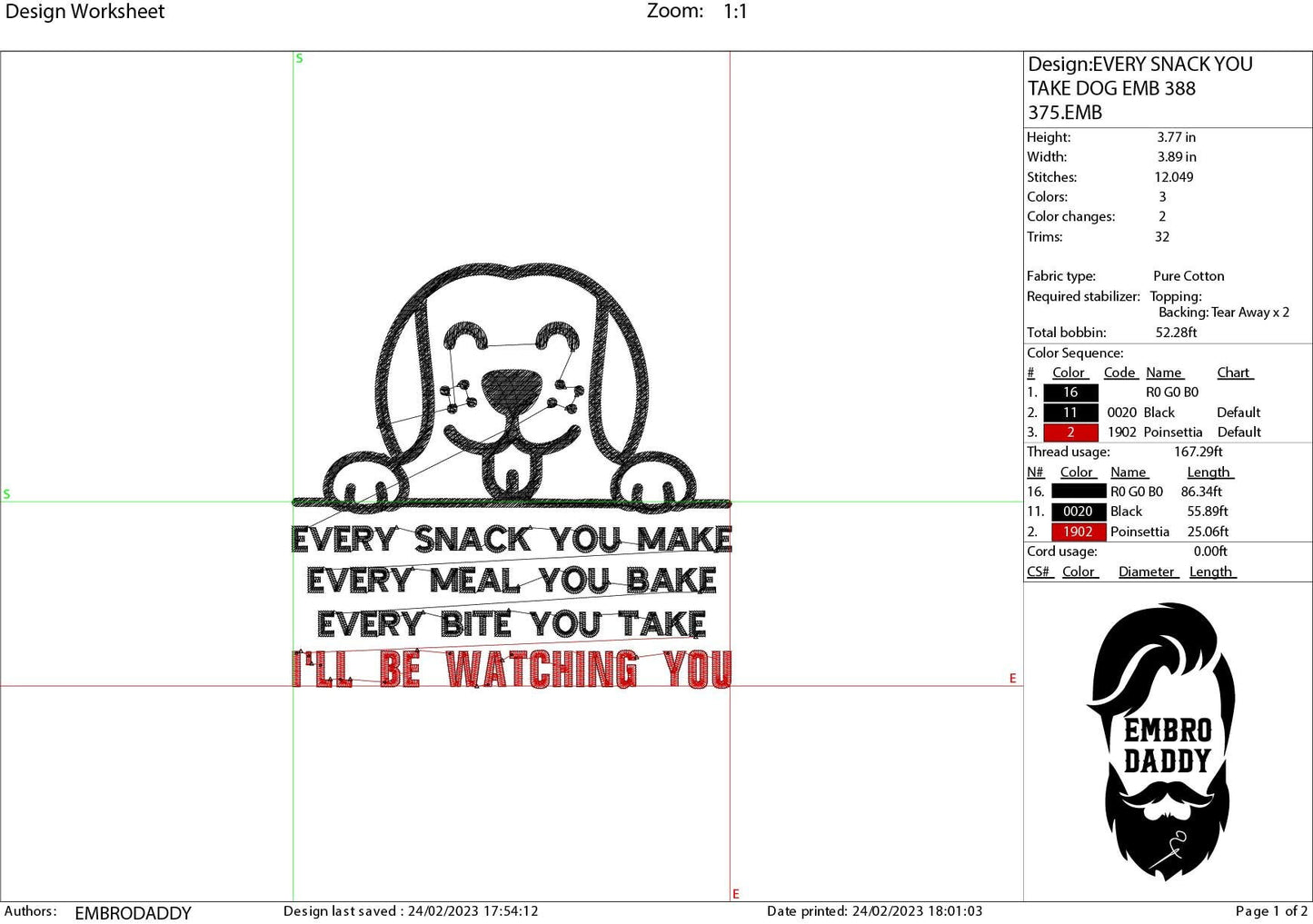 Machine Embroidery, Every Snack you make, every meal you bake, every bite you made, I'll be watching you funny embroidery files, hus & more