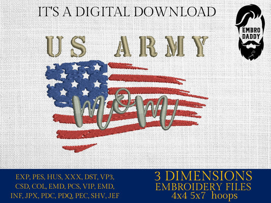 Machine Embroidery files, USA flag US Army mom, PES, xxx, hus & more, embroidery files