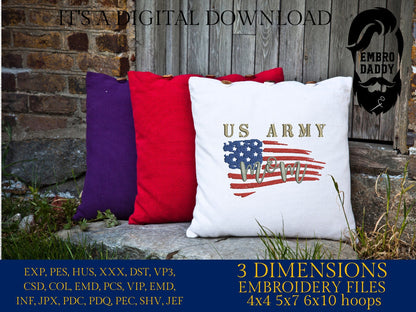 Machine Embroidery files, USA flag US Army mom, PES, xxx, hus & more, embroidery files