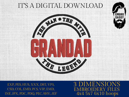 Machine Embroidery files, Grandad man myth legend PES, xxx hus & more