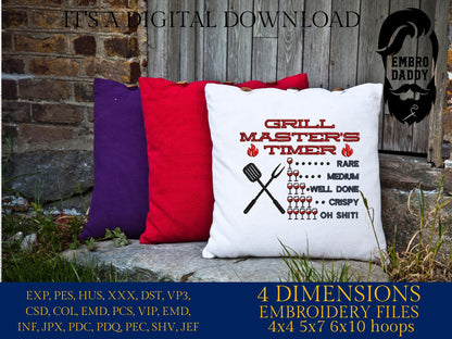 Machine Embroidery files, Grill Master's Timer, Father's Day Apron, funny embroidery files, gift idea PES, hus & more