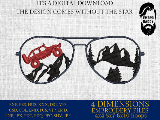 Machine Embroidery files, Sunglass off road vehicle embroidery files, Gift Idea, PES, xxx, hus & more