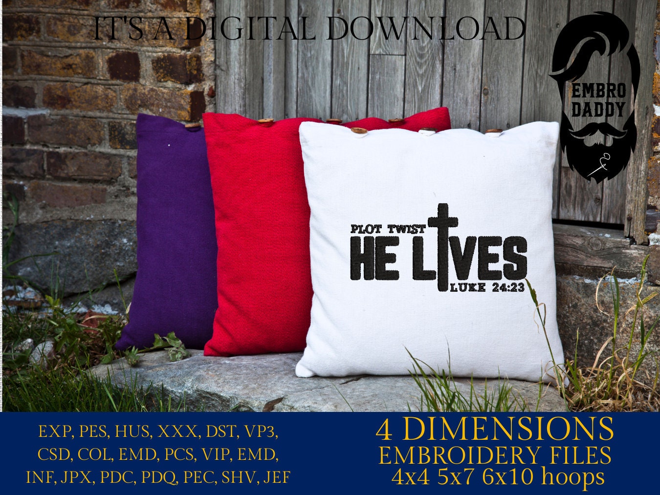 Machine Embroidery files, He is Risen, christian, easter, PES, xxx, hus & more