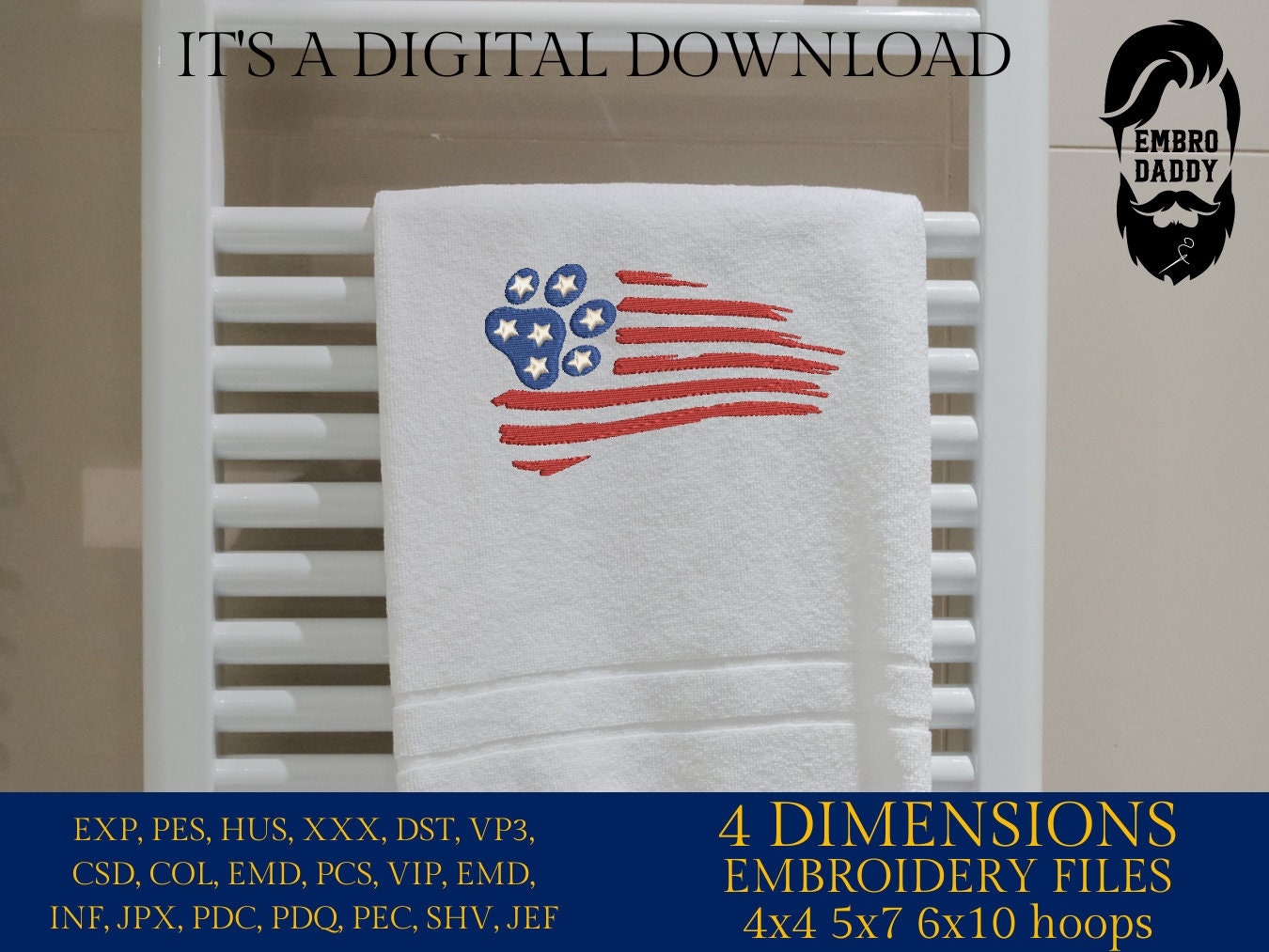 Machine Embroidery files, USA flag, paw print, PES, xxx, hus & more