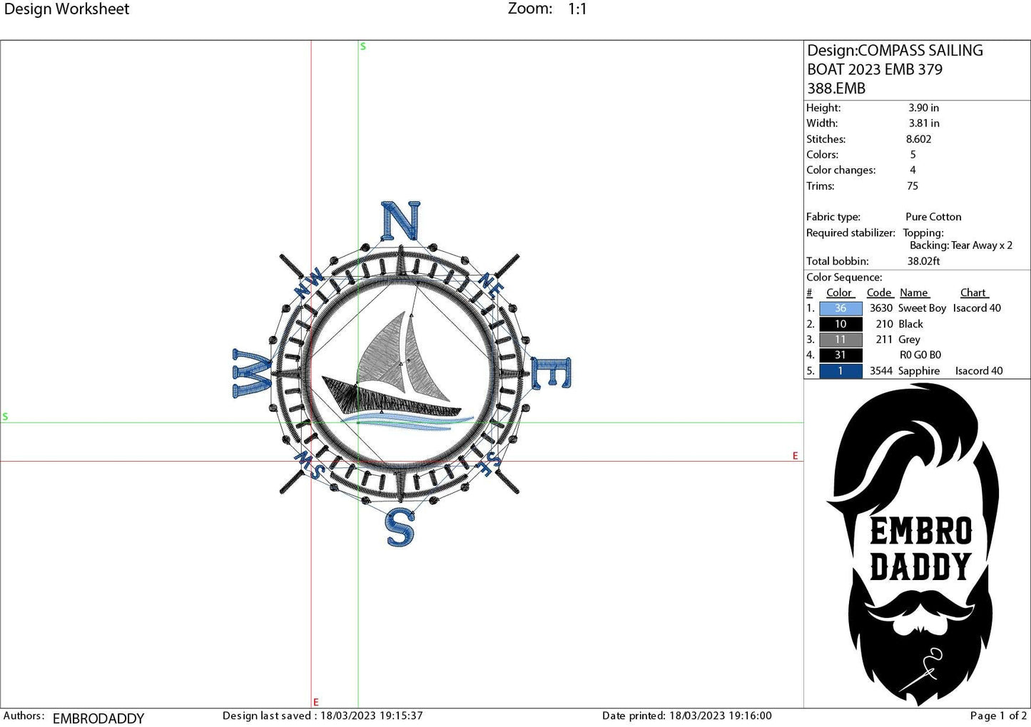 Machine Embroidery files, sailing boat, Compass, PES, xxx, hus & more