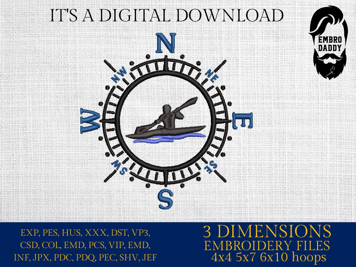 Machine Embroidery files, kayaker, Compass, PES, xxx, hus & more